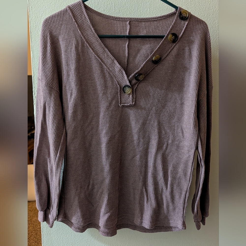 Mauve Button-Detail Long Sleeve Top